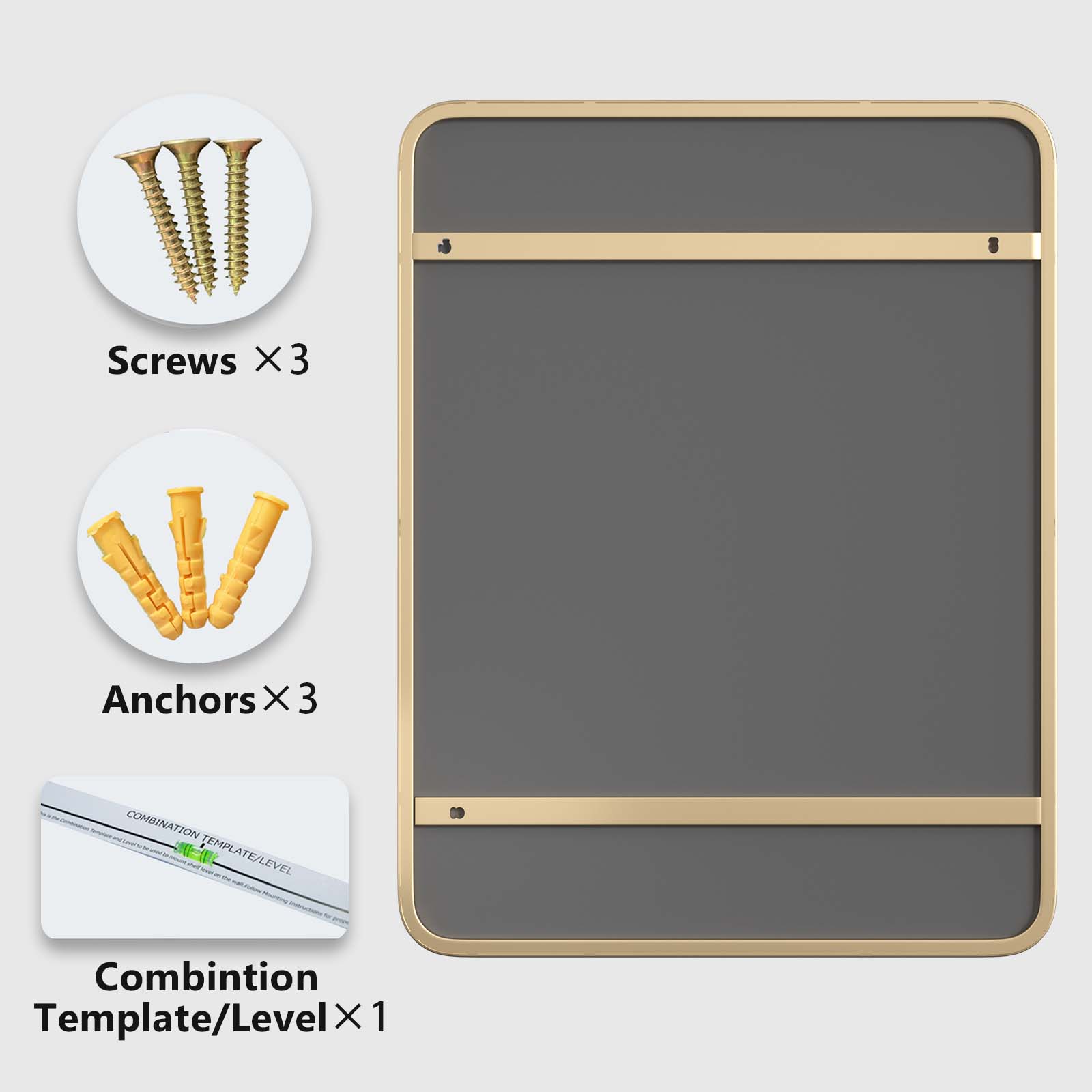 DECOTU Gold Iron Rectangular Wall Mirror, Iron Frame with Reinforced Backboard & Stability, Wall-Mounted for Bathroom Vanity