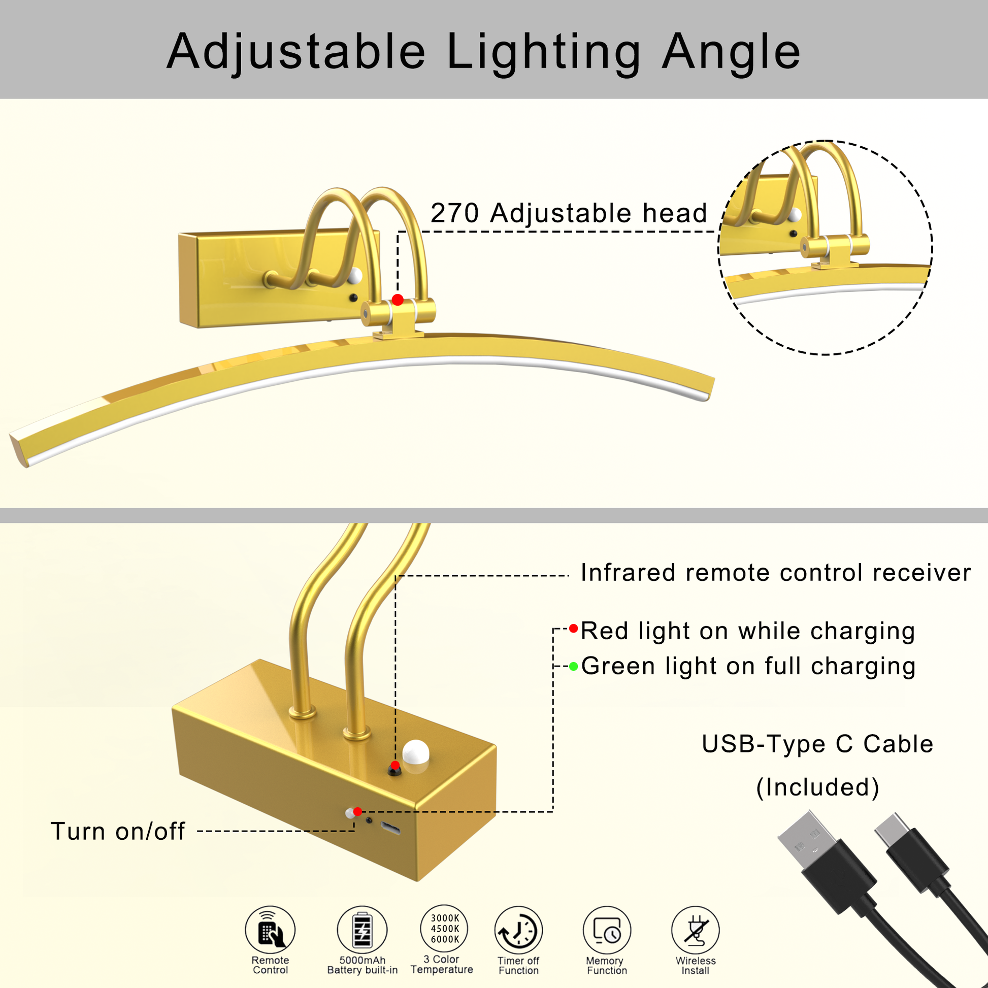 Close-Up of DECOTU Gold Minimalist Wall Sconce - Sleek Cuboid Base & Curved Lines, Magnetic Installation Design