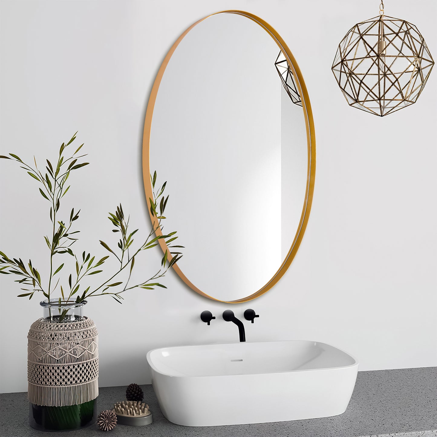 DECOTU Gold Iron Frame Oval Wall Mirror, Premium Material & Modern Elegant Decor, Wall-Mounted for Bathroom Vanity
