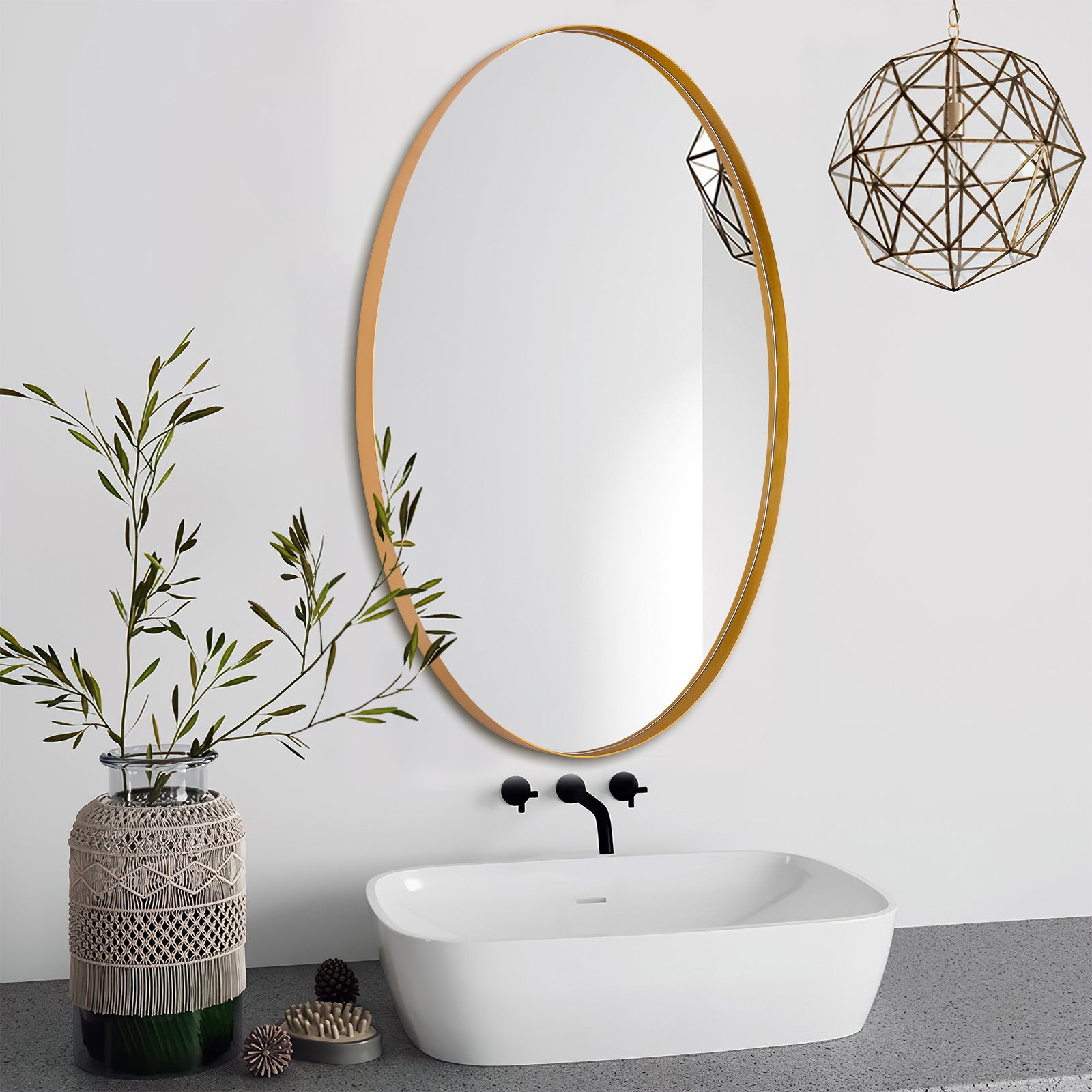 DECOTU Gold Iron Frame Oval Wall Mirror, Premium Material & Modern Elegant Decor, Wall-Mounted for Bathroom Vanity