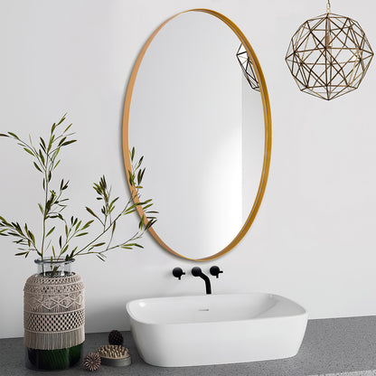 DECOTU Gold Iron Frame Oval Wall Mirror, Premium Material & Modern Elegant Decor, Wall-Mounted for Bathroom Vanity