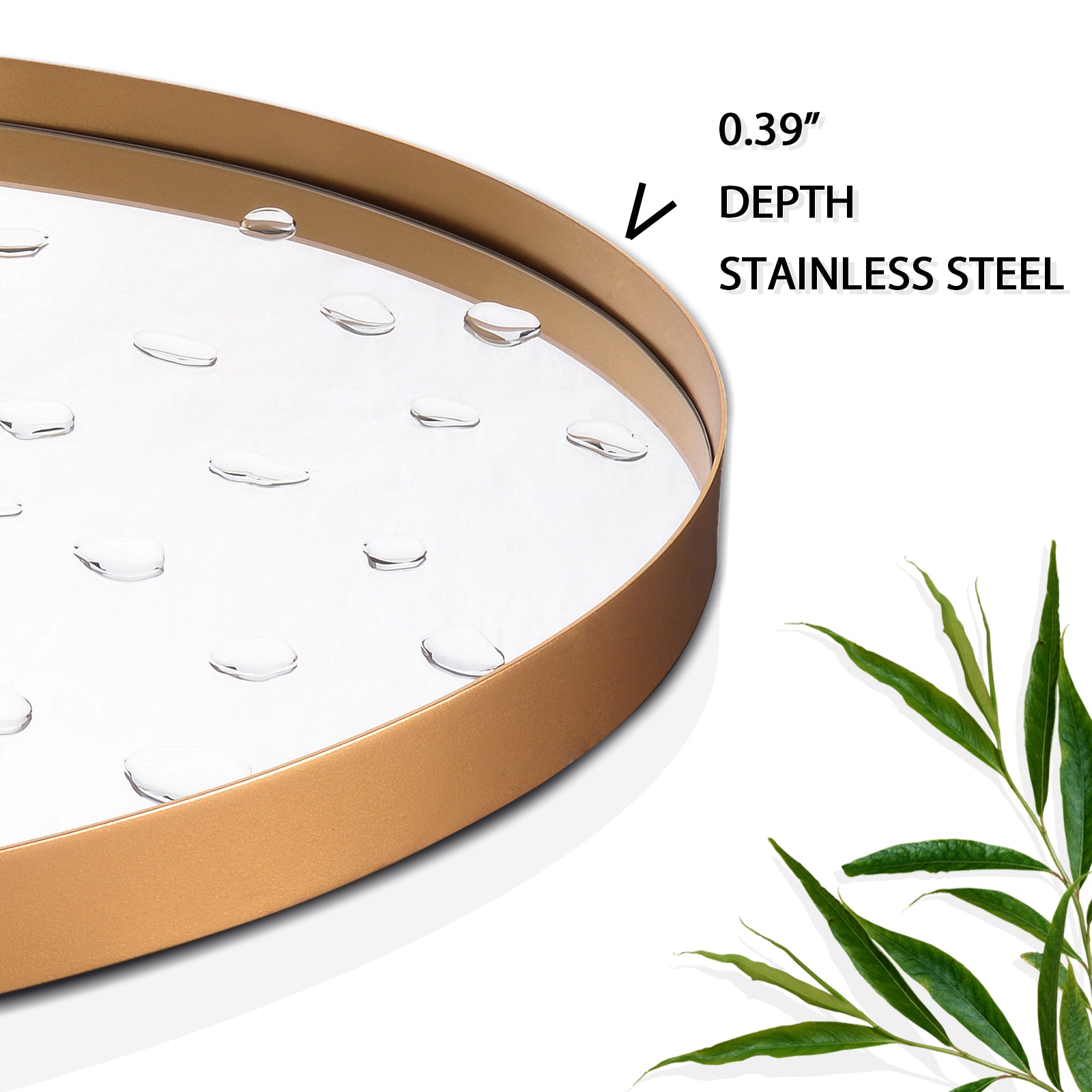 Closeup Detail of DECOTU Gold Oval Wall Mirror’s Anti-Oxidation Metal Frame