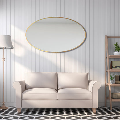 DECOTU Gold Iron Frame Oval Wall Mirror, Wall-Mounted Setup in Living Room Space