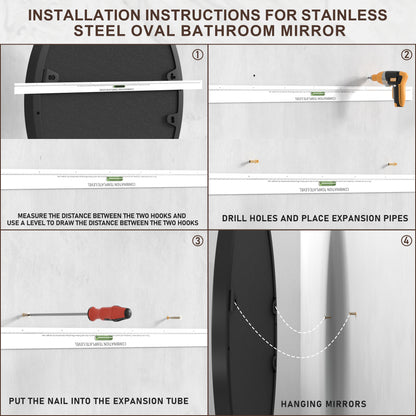 Installation Guide of DECOTU Black Stainless Steel Frame Oval Wall Mirror, Premium Material & Modern Elegant Decor