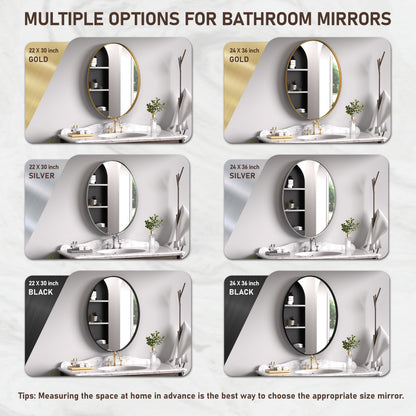 DECOTU Gold Stainless Steel Frame Oval Wall Mirror, Various Sizes Available for Custom Needs, Size Diagram