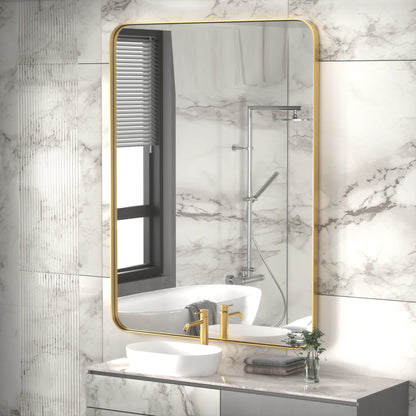 DECOTU  Gold Rectangular Wall Mirror, Stainless Steel Frame with Anti-Corrosion & Moisture-Resistant Build & HD 4mm Glass, Wall-Mounted for Bathroom Vanity