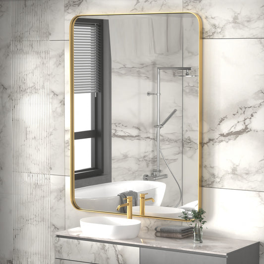 DECOTU  Gold Rectangular Wall Mirror, Stainless Steel Frame with Anti-Corrosion & Moisture-Resistant Build & HD 4mm Glass, Wall-Mounted for Bathroom Vanity