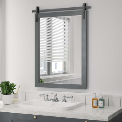 DECOTU Gray Wood Rectangular Wall Mirror, Handmade Rustic Frame with Iron Clip & HD Glass, Wall-Mounted for Bathroom