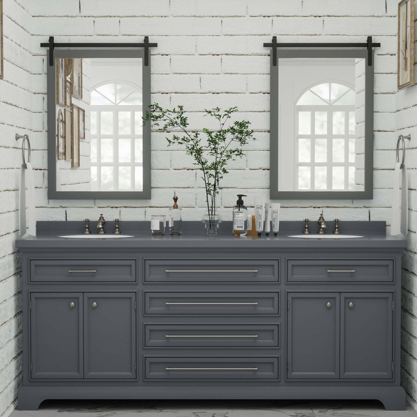 DECOTU Gray Wood Rectangular Wall Mirror, Handmade Rustic Frame with Iron Clip & HD Glass, Wall-Mounted Setup in Bathroom Space 