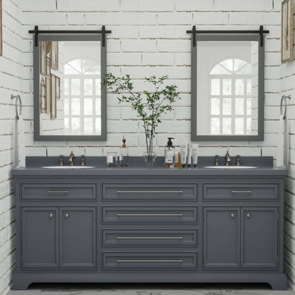 DECOTU Gray Wood Rectangular Wall Mirror, Handmade Rustic Frame with Iron Clip & HD Glass, Wall-Mounted Setup in Bathroom Space 