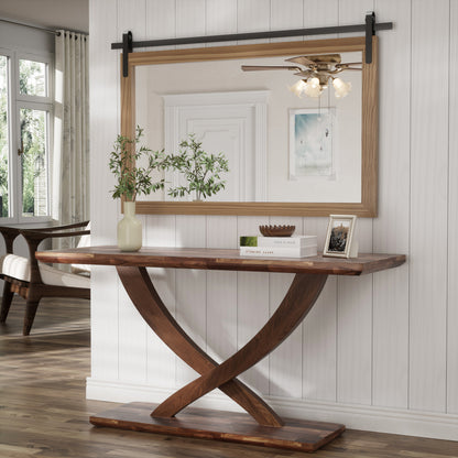 DECOTU Light Brown Wood Rectangular Wall Mirror, Handmade Rustic Frame with Iron Clip & HD Glass, Wall-Mounted Setup in Entryway Space 