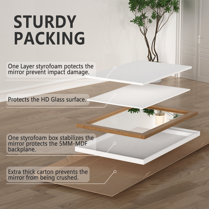 Packaging Disassembly Diagram of DECOTU Light Brown Wood Rectangular Wall Mirror