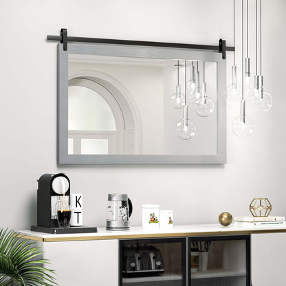 DECOTU Gray Wood Rectangular Wall Mirror, Handmade Rustic Frame with Iron Clip & HD Glass, Wall-Mounted Setup in Living Room Space 