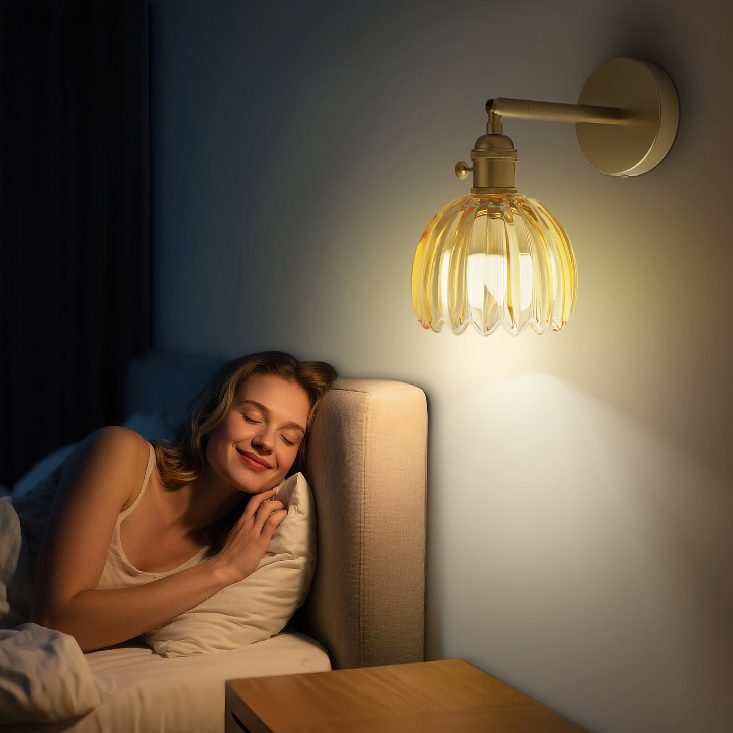 DECOTU Modern Gold Tulip Shade RGB Wall Sconce, RGB Color-Shifting & Heat-Resistant Socket, Wall-Mounted in Bedroom Space