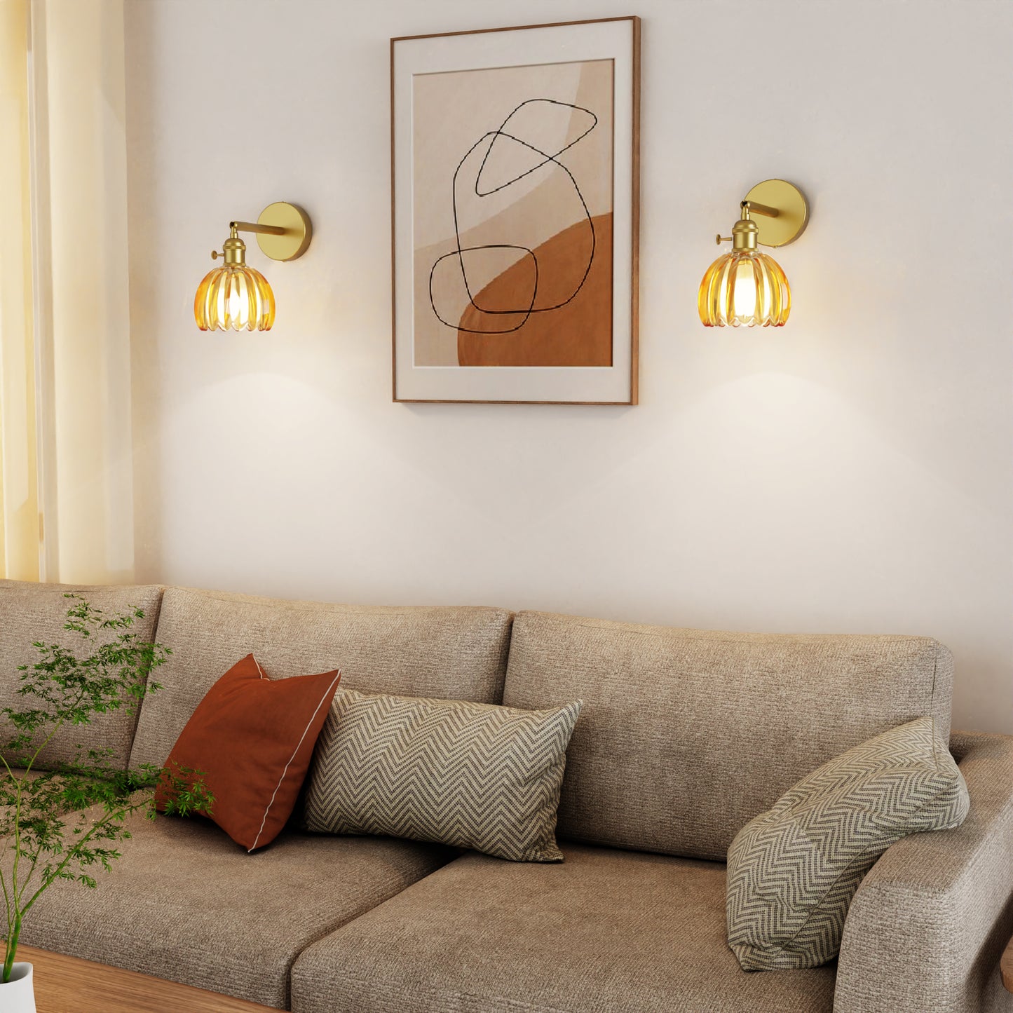 DECOTU Modern Gold Tulip Shade RGB Wall Sconce, RGB Color-Shifting & Heat-Resistant Socket, Wall-Mounted in Living Room Space