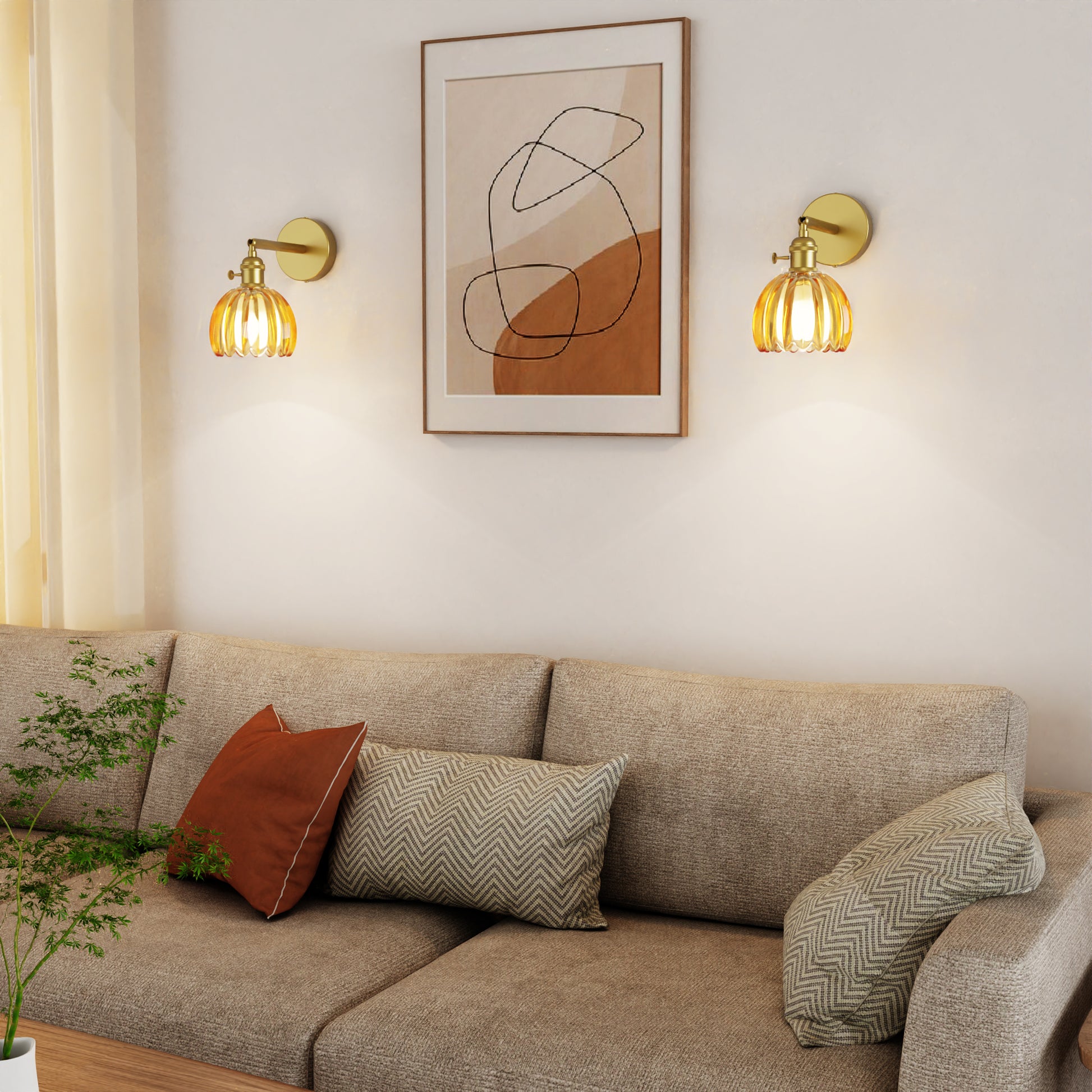 DECOTU Modern Gold Tulip Shade RGB Wall Sconce, RGB Color-Shifting & Heat-Resistant Socket, Wall-Mounted in Living Room Space