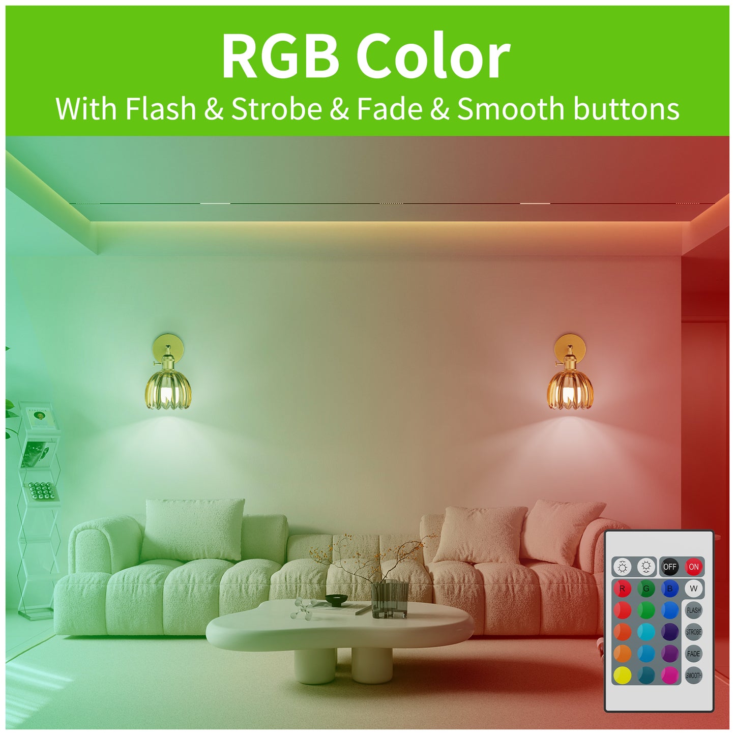 DECOTU Modern Gold Tulip Shade RGB Wall Sconce, RGB Color-Shifting & Heat-Resistant Socket, Wall-Mounted for Home Decor