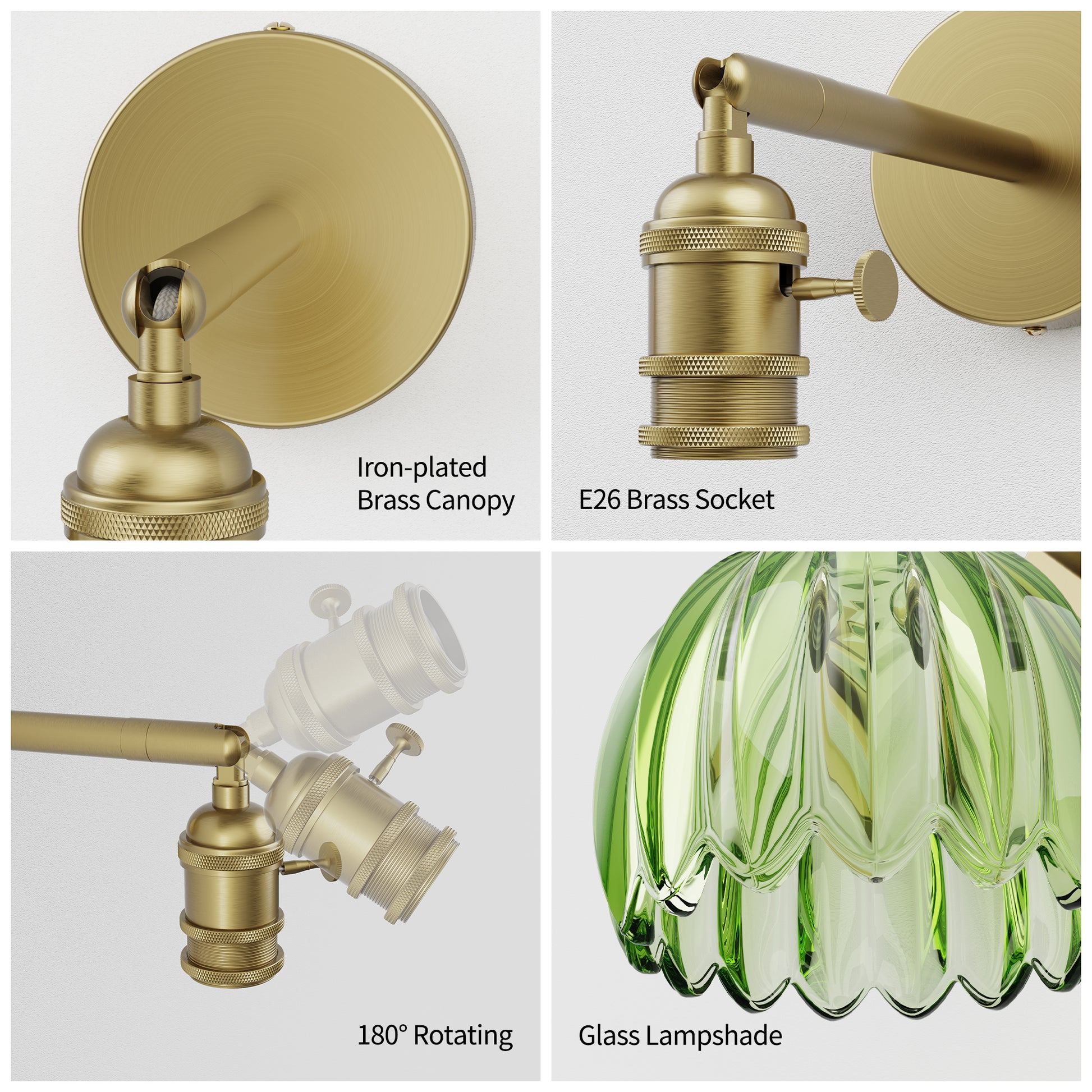 Closeup Detail of DECOTU Modern Green Tulip Shade RGB Wall Sconcet, Wall-Mounted for Home Decor