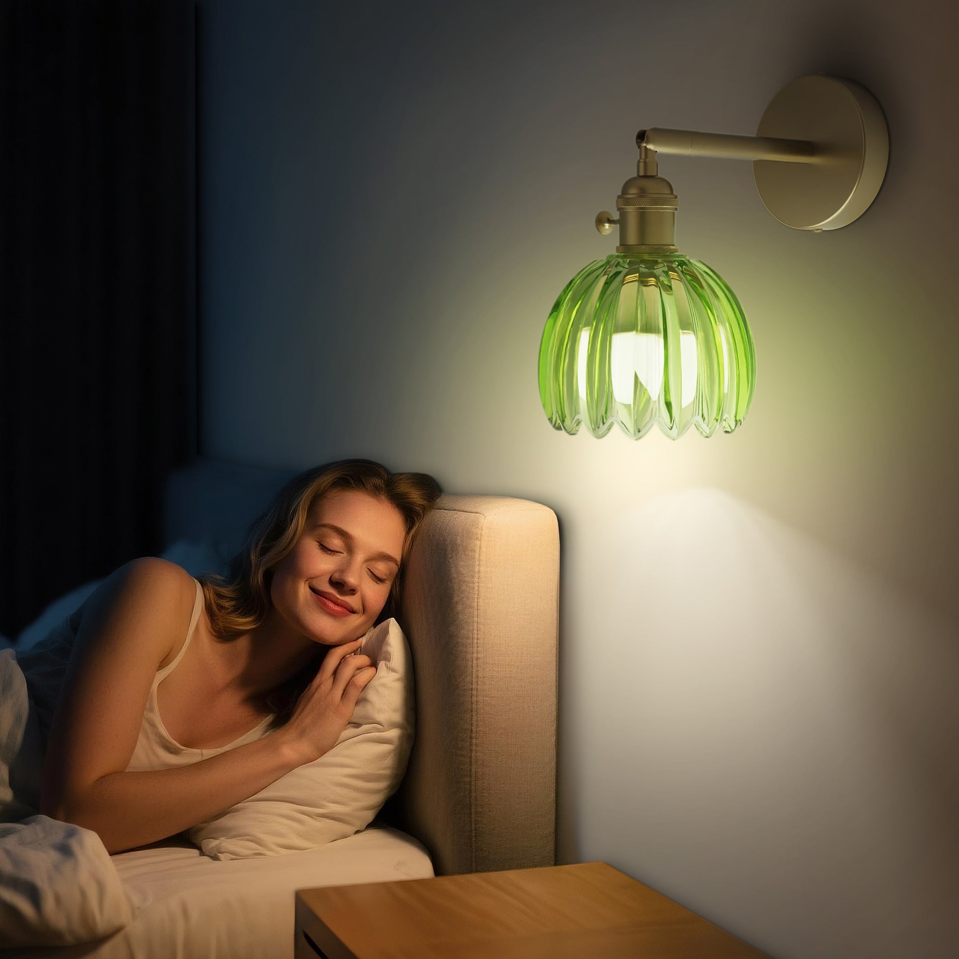 DECOTU Modern Green Tulip Shade RGB Wall Sconce, RGB Color-Shifting & Heat-Resistant Socket, Wall-Mounted in Bedroom Space