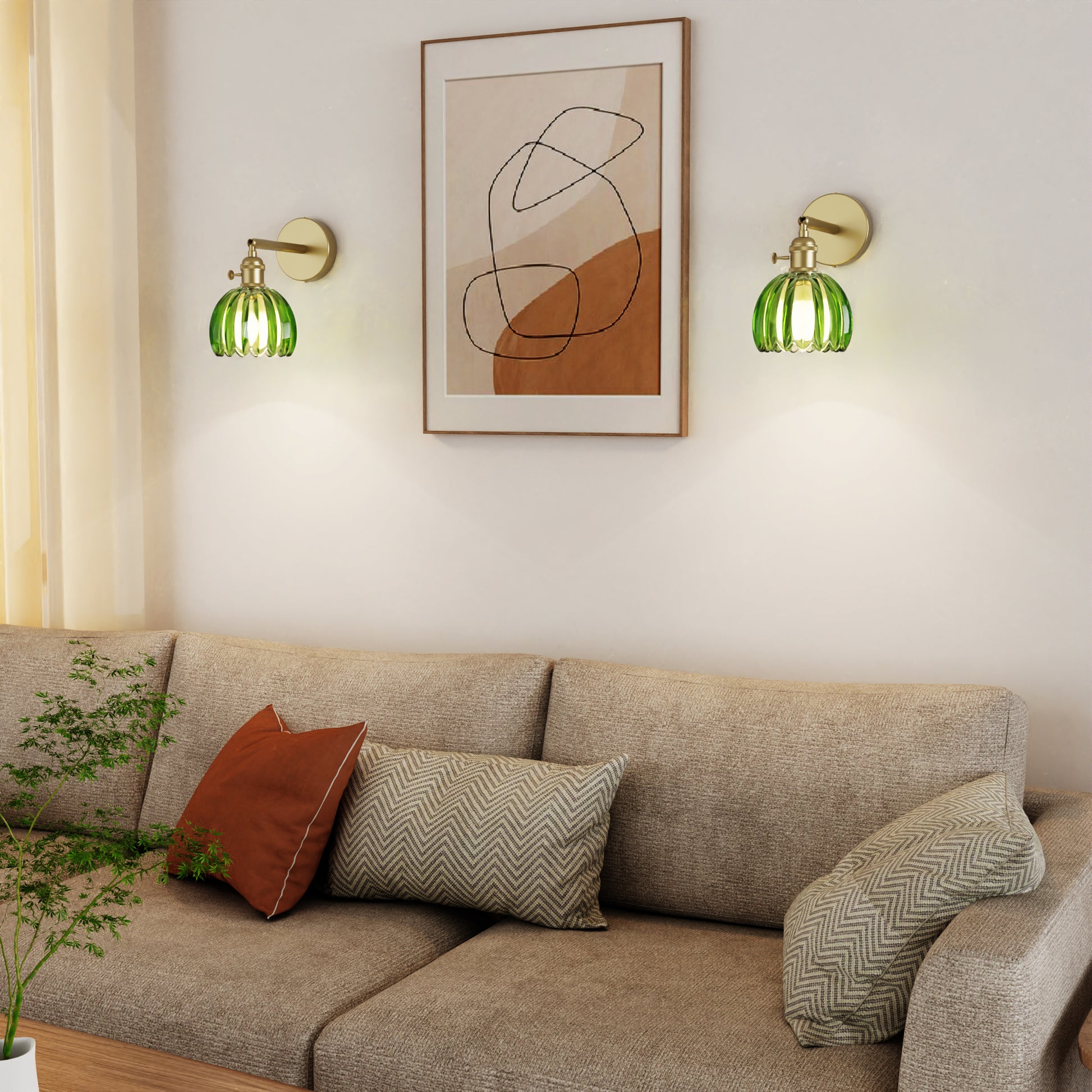 DECOTU Modern Green Tulip Shade RGB Wall Sconce, RGB Color-Shifting & Heat-Resistant Socket, Wall-Mounted in Living Room Space