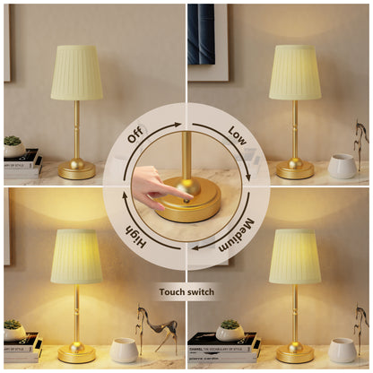 DECOTU Pleat Fabric Round Table Lamp - 3-Level Brightness (Low/Mid/High) Dimming Effect, Touch Control Demo