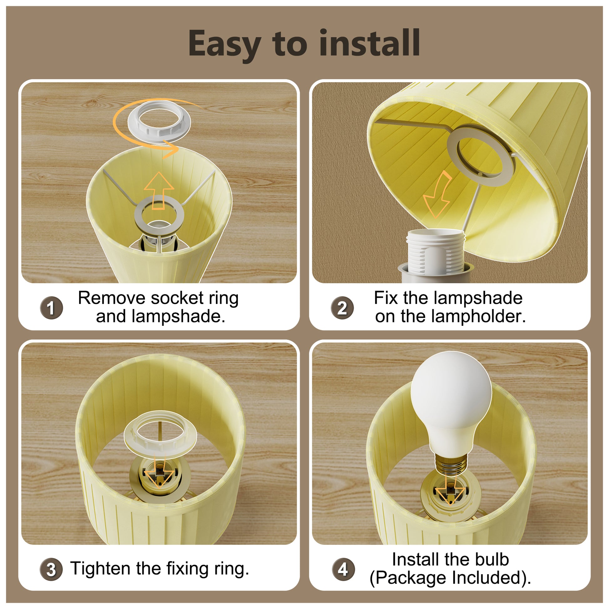 DECOTU Pleat Fabric Round Table Lamp - Installation Step Guide, Easy Assembly with Shade & Base