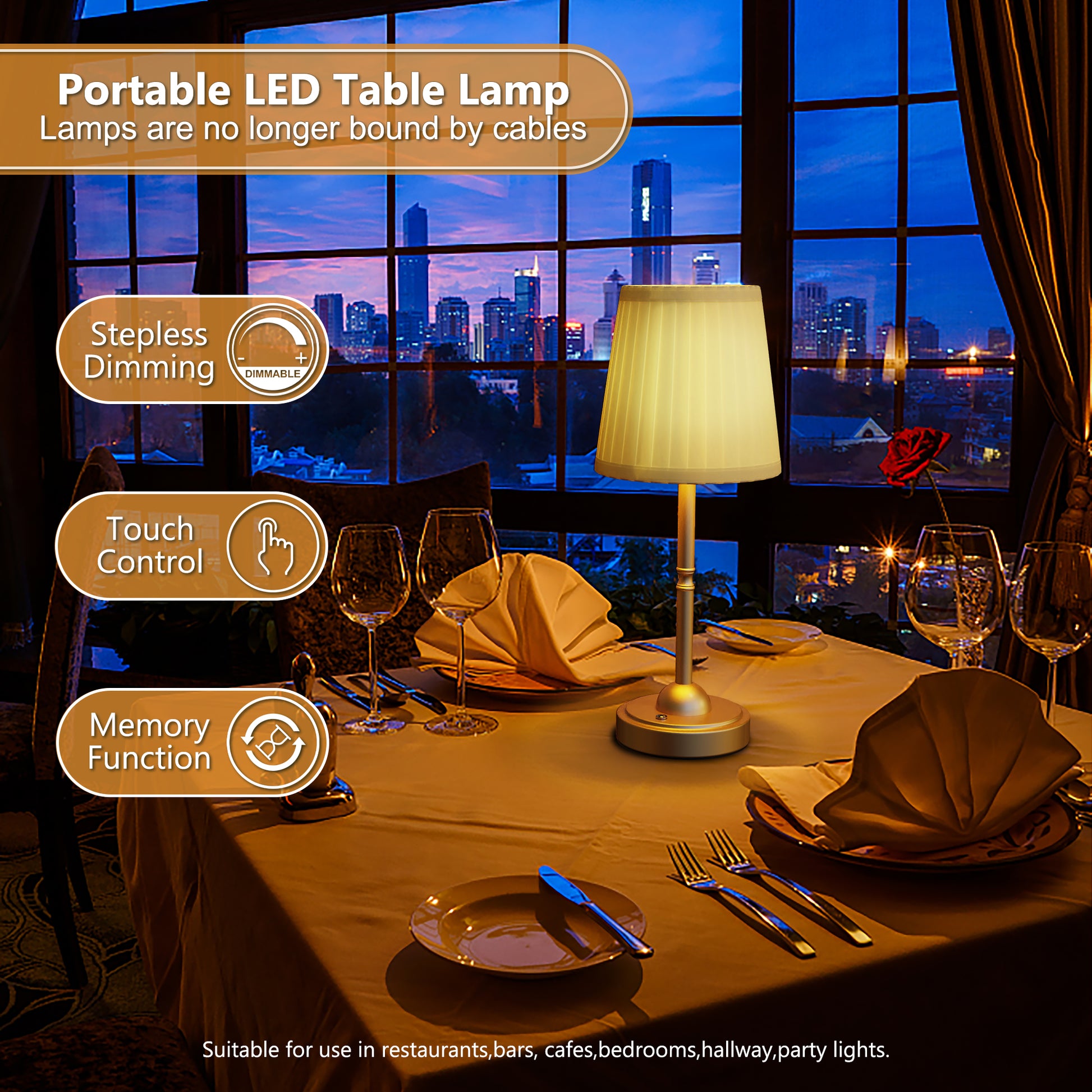 DECOTU Pleat Fabric Round Table Lamp - Multi-Function Display (Bedside Reading/Living Room Ambient Light)