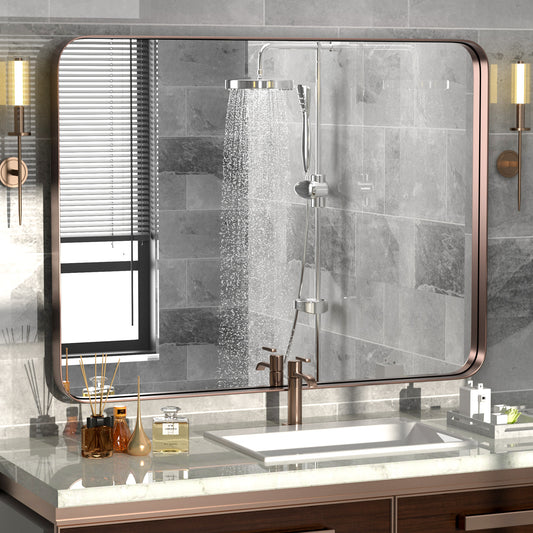 DECOTU Red Bronze Rectangular Wall Mirror, Stainless Steel Frame with Anti-Corrosion & Moisture-Resistant Build & HD 4mm Glass, Wall-Mounted for Bathroom Vanity