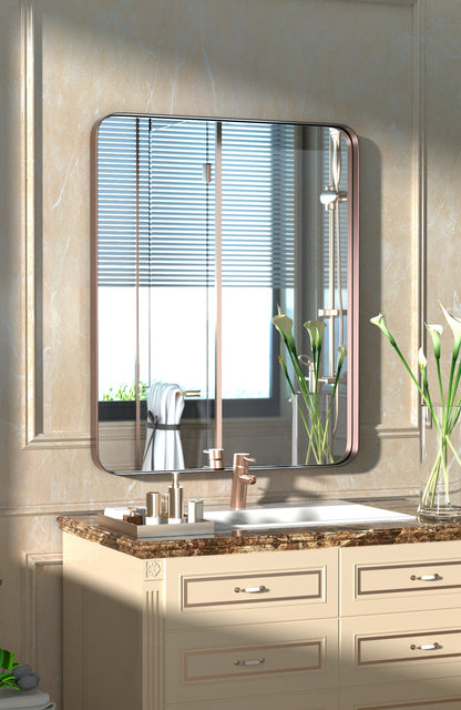 DECOTU Red Bronze Rectangular Wall Mirror, Wall-Mounted Setup in Bathroom Space