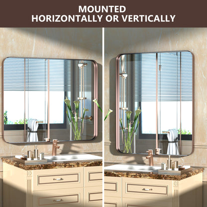 Mounted Method of DECOTU Red Bronze Rectangular Wall Mirror with Anti-Oxidation Coating, Wall-Mounted for Bathroom Vanity