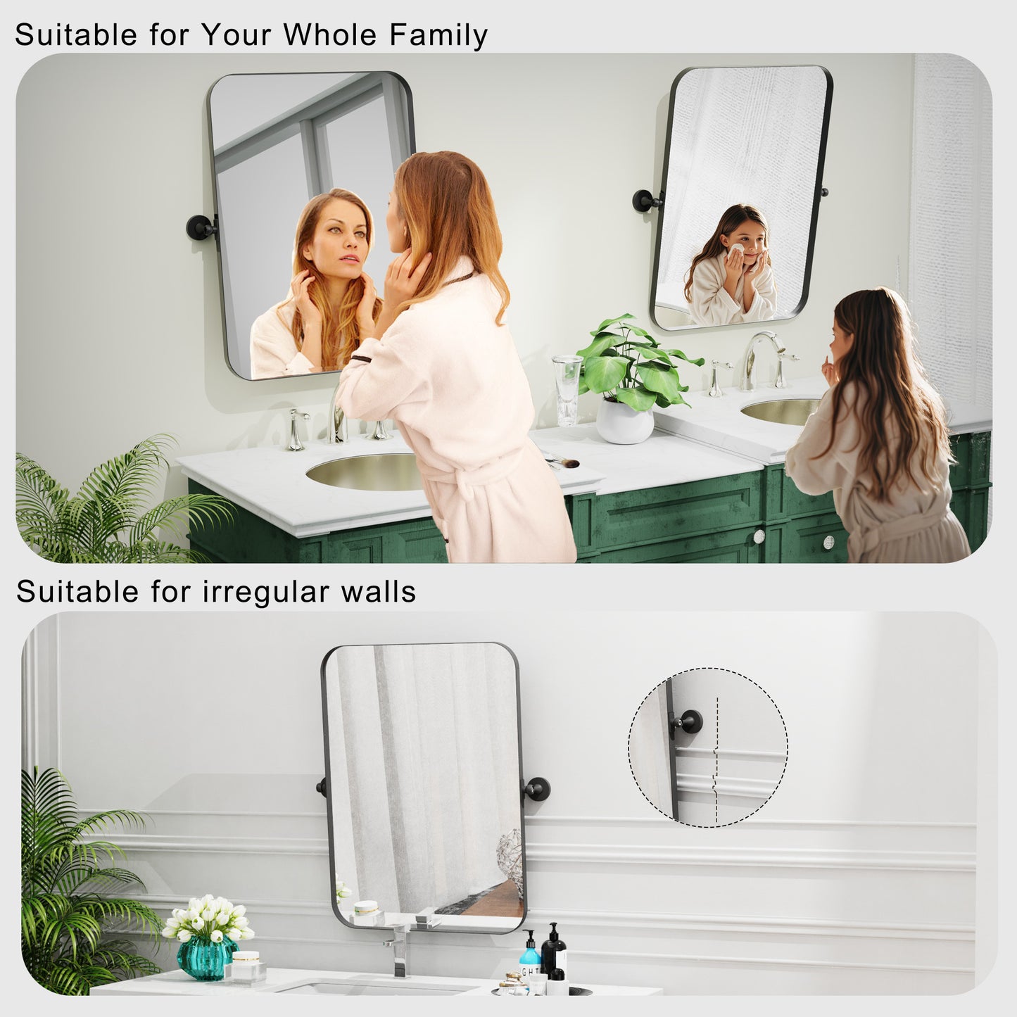 DECOTU Rotatable Wall Mirror Applied in Bathroom, 10° Tilt for Multi-Angle Use