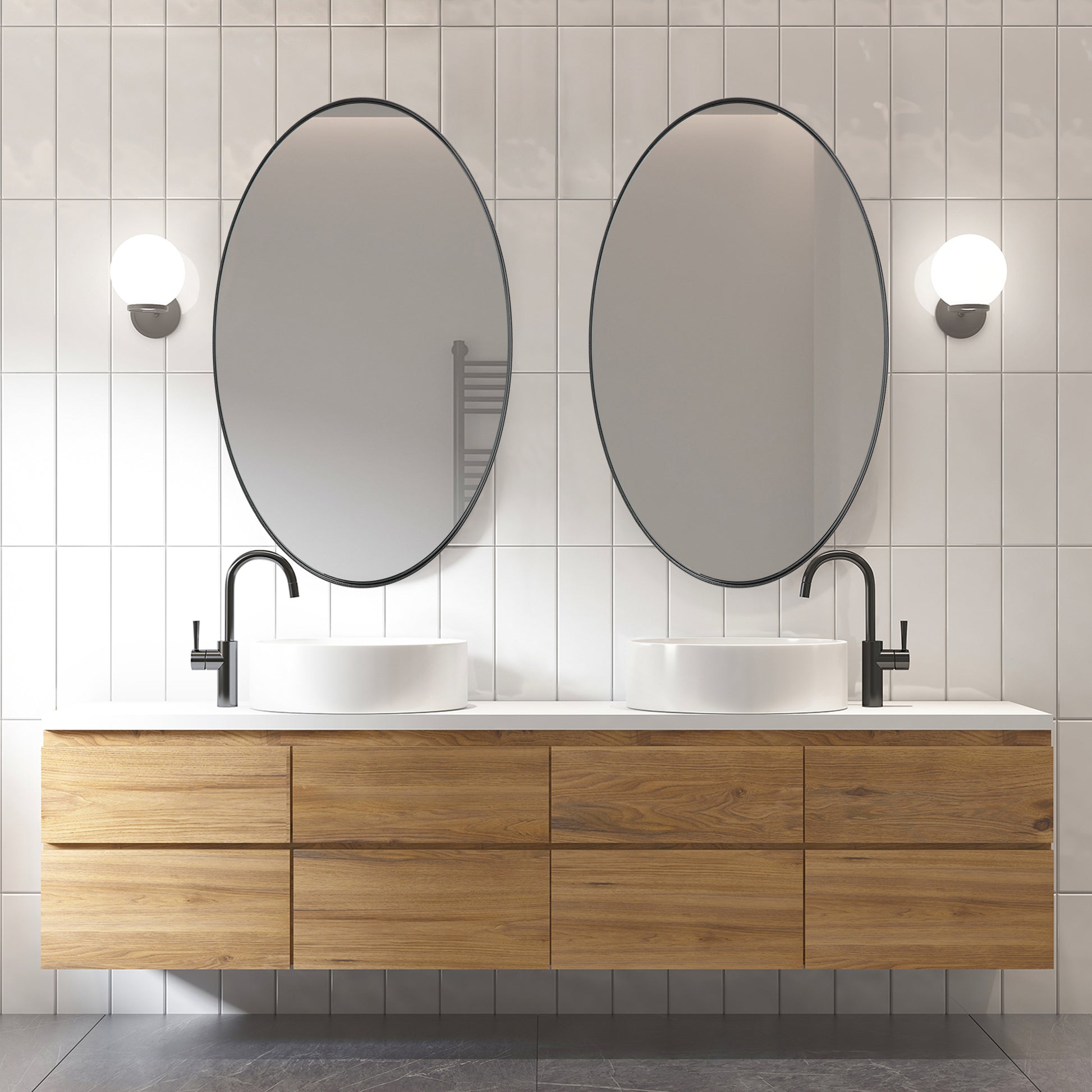 DECOTU Sank Black Iron Frame Oval Wall Mirror, Wall-Mounted Setup in Bathroom Space