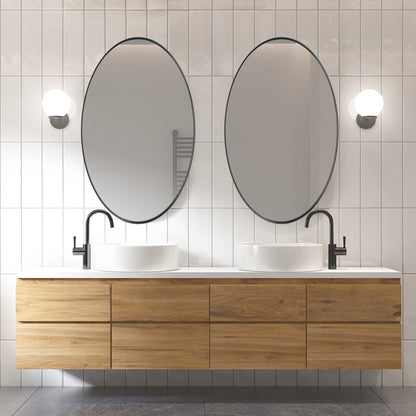DECOTU Sank Black Iron Frame Oval Wall Mirror, Wall-Mounted Setup in Bathroom Space