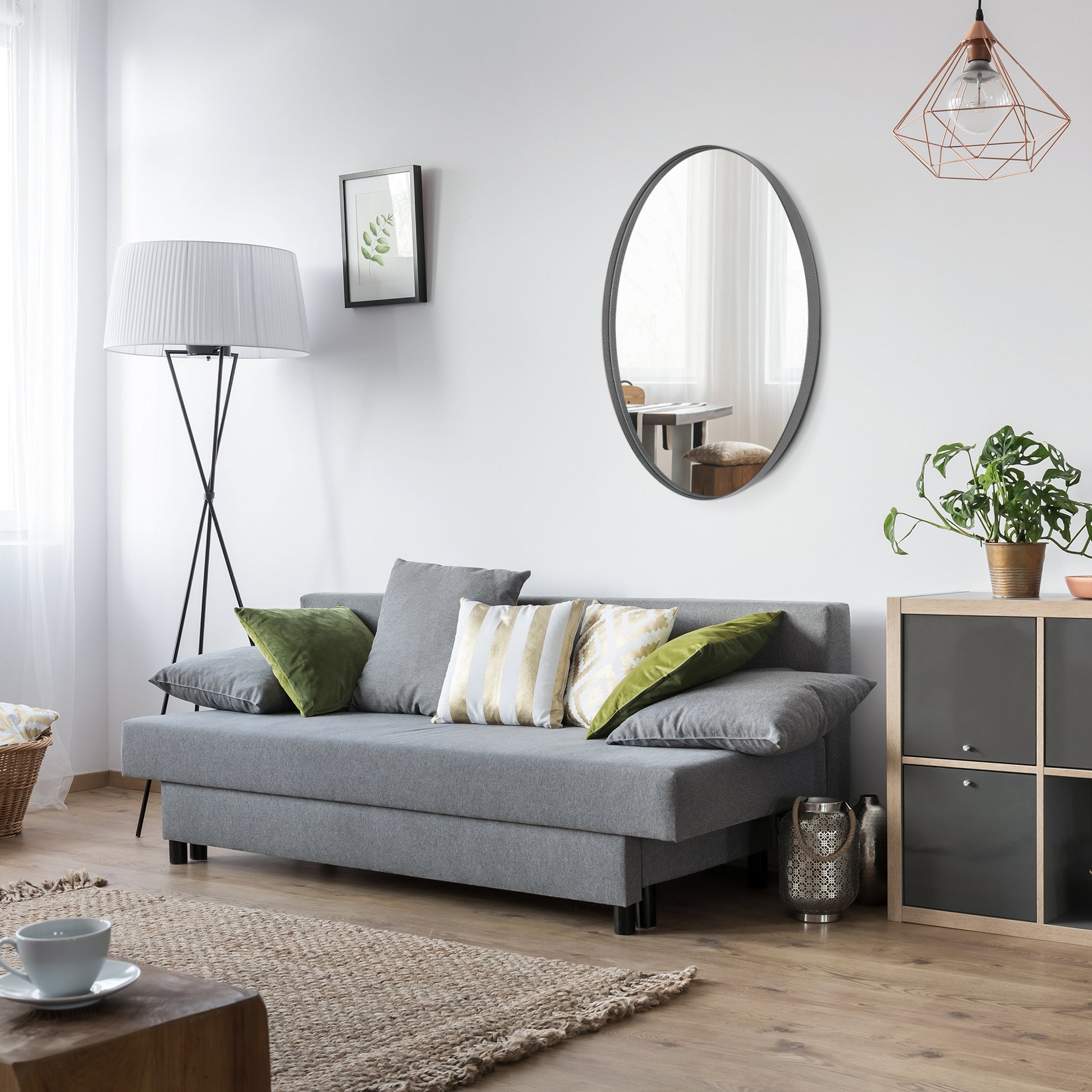 DECOTU Sank Black Iron Frame Oval Wall Mirror, Wall-Mounted Setup in Living Room Space