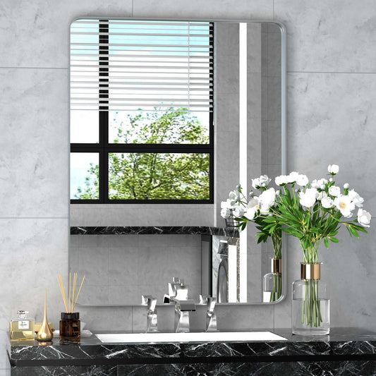DECOTU Silver Rectangular Wall Mirror, Anti-Corrosion Iron Frame & Sturdy Build, Wall-Mounted for Bathroom Vanity