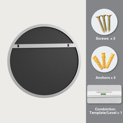 DECOTU Silver Iron Frame Round Wall Mirror, Iron Frame with Reinforced Backboard & Stability, Wall-Mounted for Diverse Indoor Spaces 