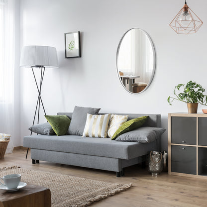 DECOTU Silver Iron Frame Oval Wall Mirror, Wall-Mounted Setup in Living Room Space