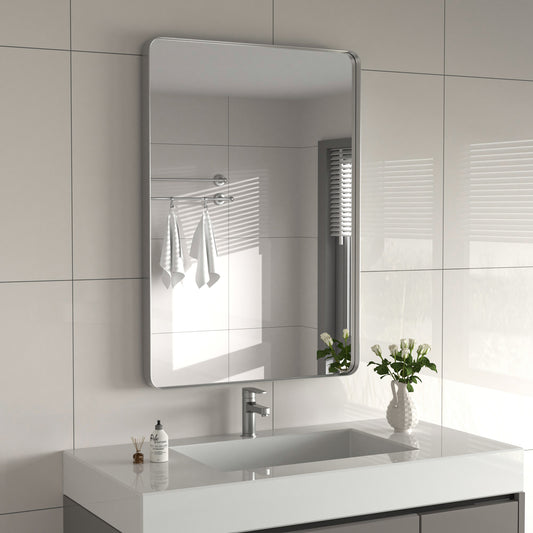 DECOTU Silver Rectangular Wall Mirror, Stainless Steel Frame with Anti-Corrosion & Moisture-Resistant Build & HD 4mm Glass, Wall-Mounted for Bathroom Vanity