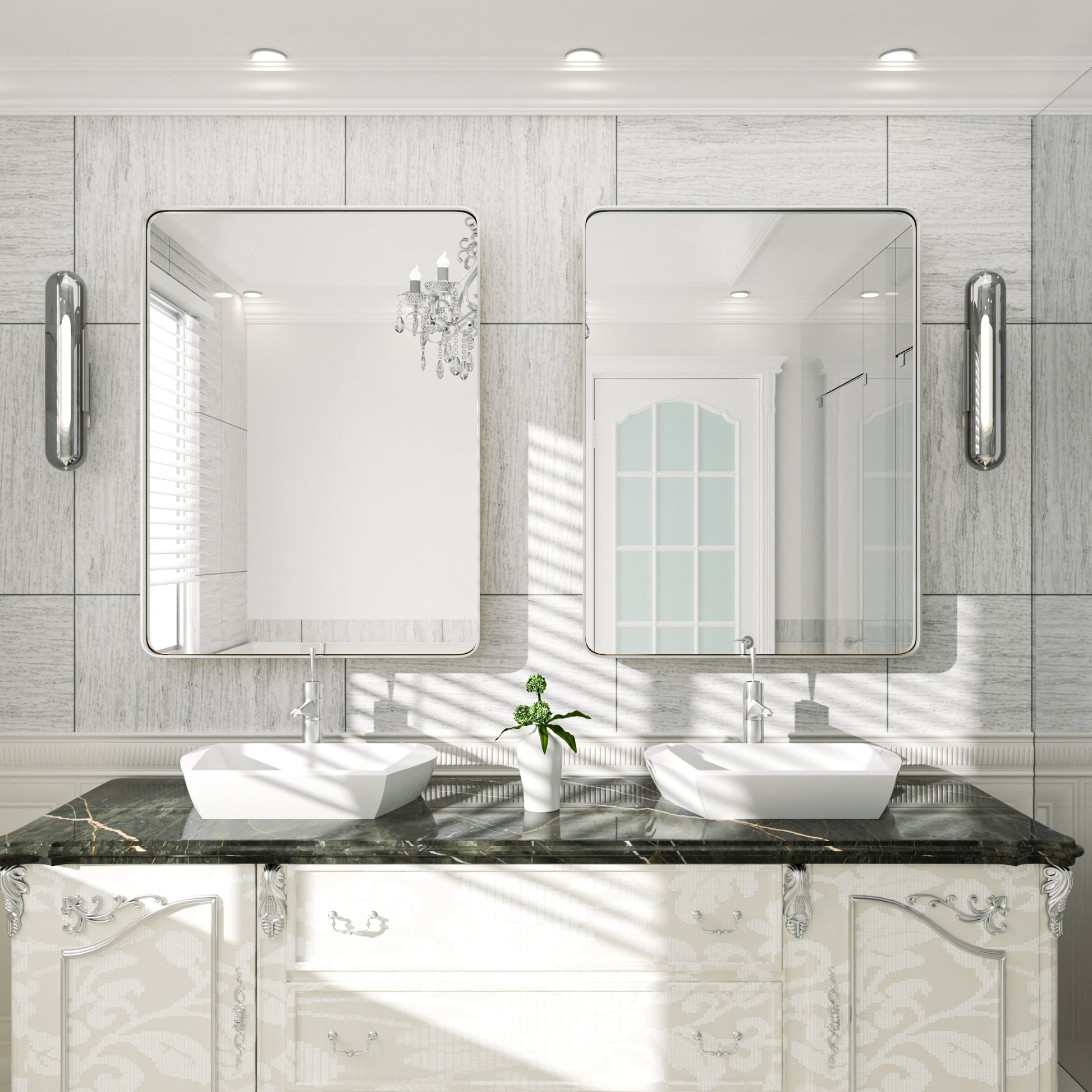 DECOTU Silver Rectangular Wall Mirror, Wall-Mounted Setup in Bathroom Space