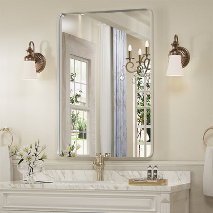 DECOTU Silver Rectangular Wall Mirror, Wall-Mounted Setup in Bathroom Space