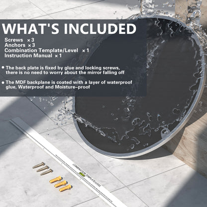 Backboard View of DECOTU Silver Round Wall Mirror with Anti-Oxidation Coating, Wall-Mounted for Bathroom Vanity