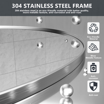 Closeup Detail of DECOTU Silver Round Wall Mirror’s Anti-Oxidation Metal Frame