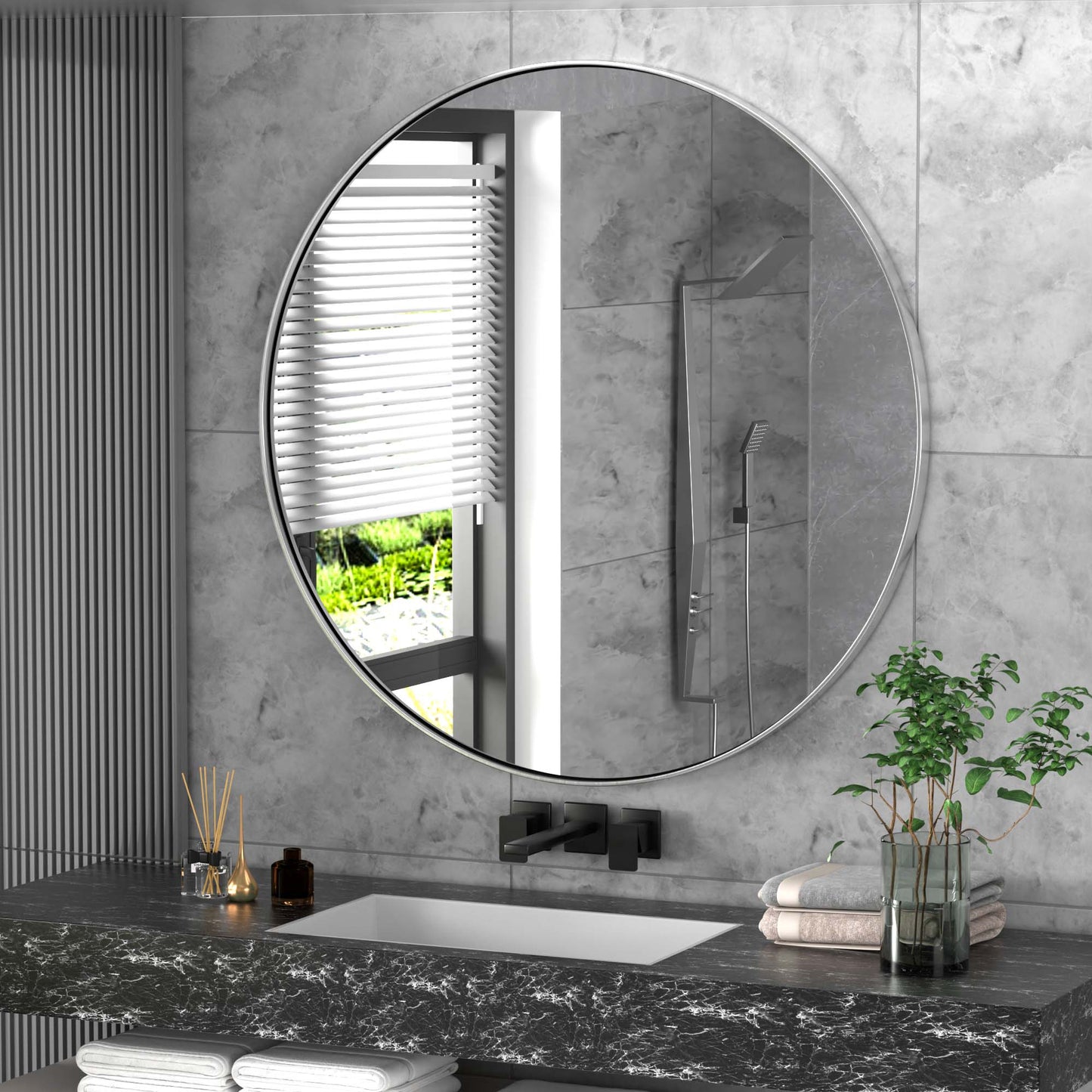 DECOTU Silver Round Vanity Mirror, Stainless Steel Frame with Anti-Corrosion & Moisture-Resistant Build & HD 4mm Glass, Wall-Mounted for Bathroom Vanity