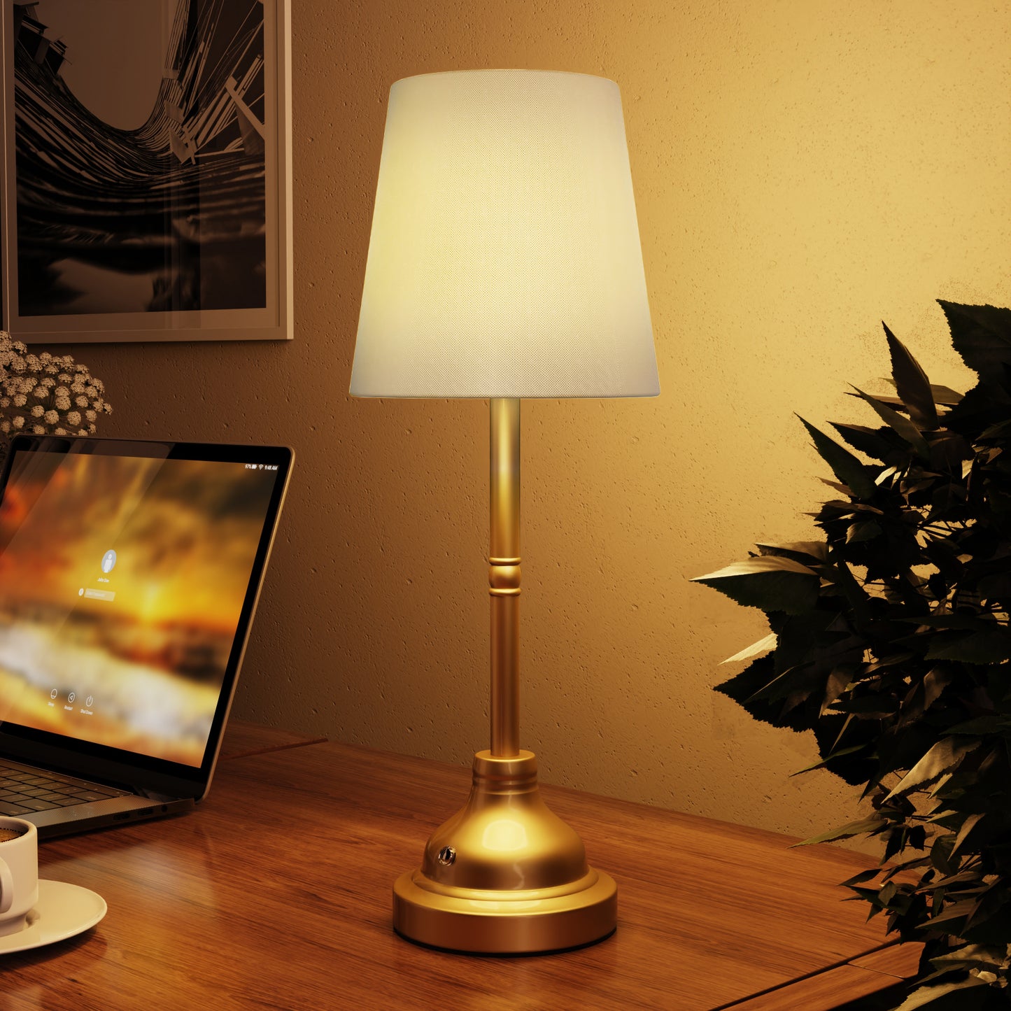 DECOTU Slick Fabric Round Table Lamp - Touch Control 3-Level Brightness, Ideal for Bedroom Bedside