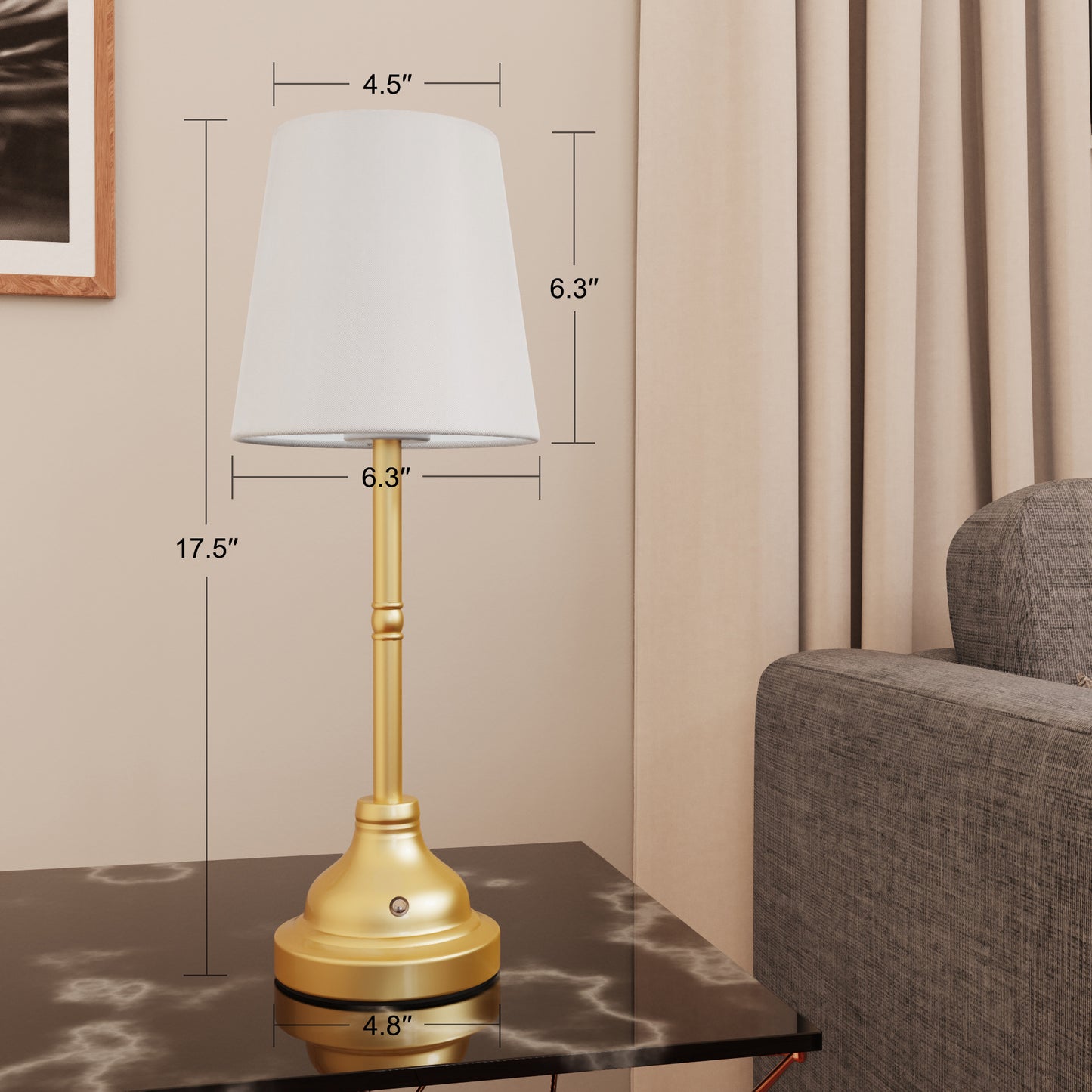 DECOTU Slick Fabric Round Table Lamp - Dimension Chart with Detailed Height/Width, Convenient Size Check