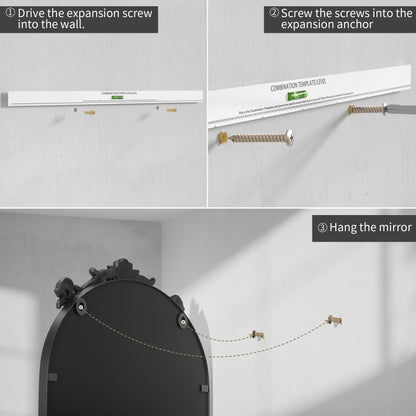 Installation Guide of DECOTU Vintage Arched Black Antique Wall Mirror, Exquisite Baroque Decor with HD Explosion-Proof Glass for Living Room/Themed Spaces