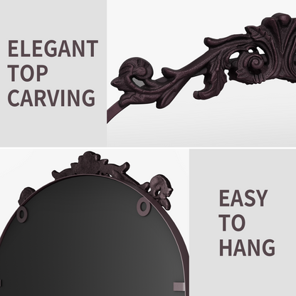 Closeup Detail of DECOTU Vintage Arched Brown Antique Wall Mirror with Exquisite Baroque Decor