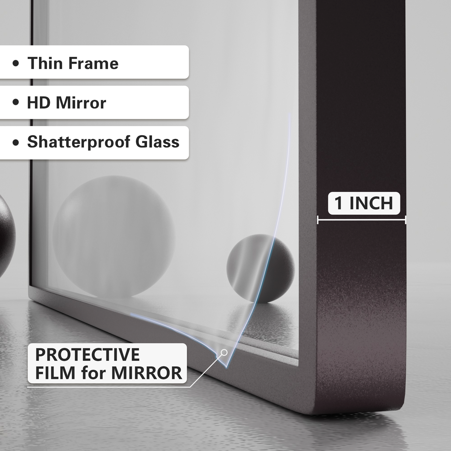 Closeup Detail of DECOTU Vintage Arched Brown Antique Wall Mirror ’s HD Explosion-Proof Metal Frame