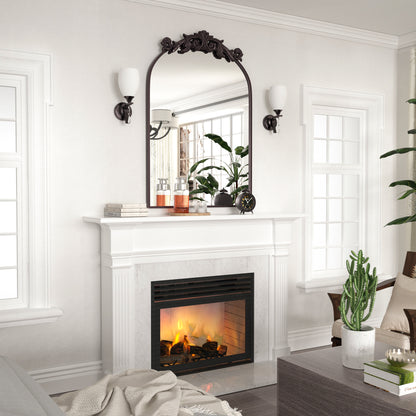 DECOTU Vintage Arched Brown Antique Wall Mirror, Setup in Living Room Space