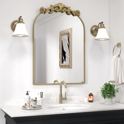 DECOTU Vintage Arched Gold Antique Wall Mirror, Exquisite Baroque Decor with HD Explosion-Proof Glass for Living Room/Themed Spaces
